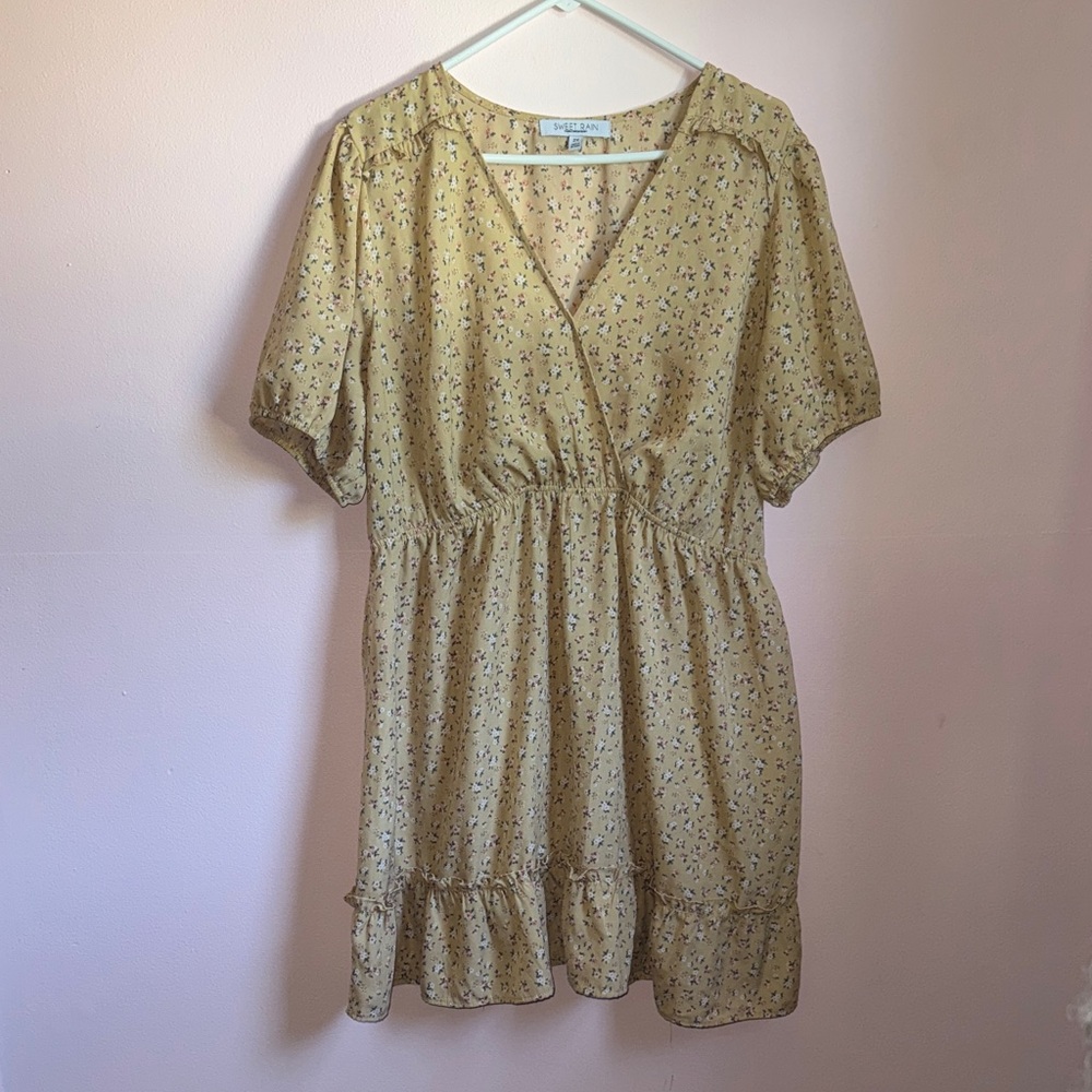 Sweet Rain Mustard Floral Dress